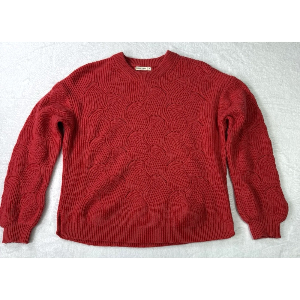Marine Layer Sweater Womens Medium Red Orange Cashmere Blend Pullover SOFT
